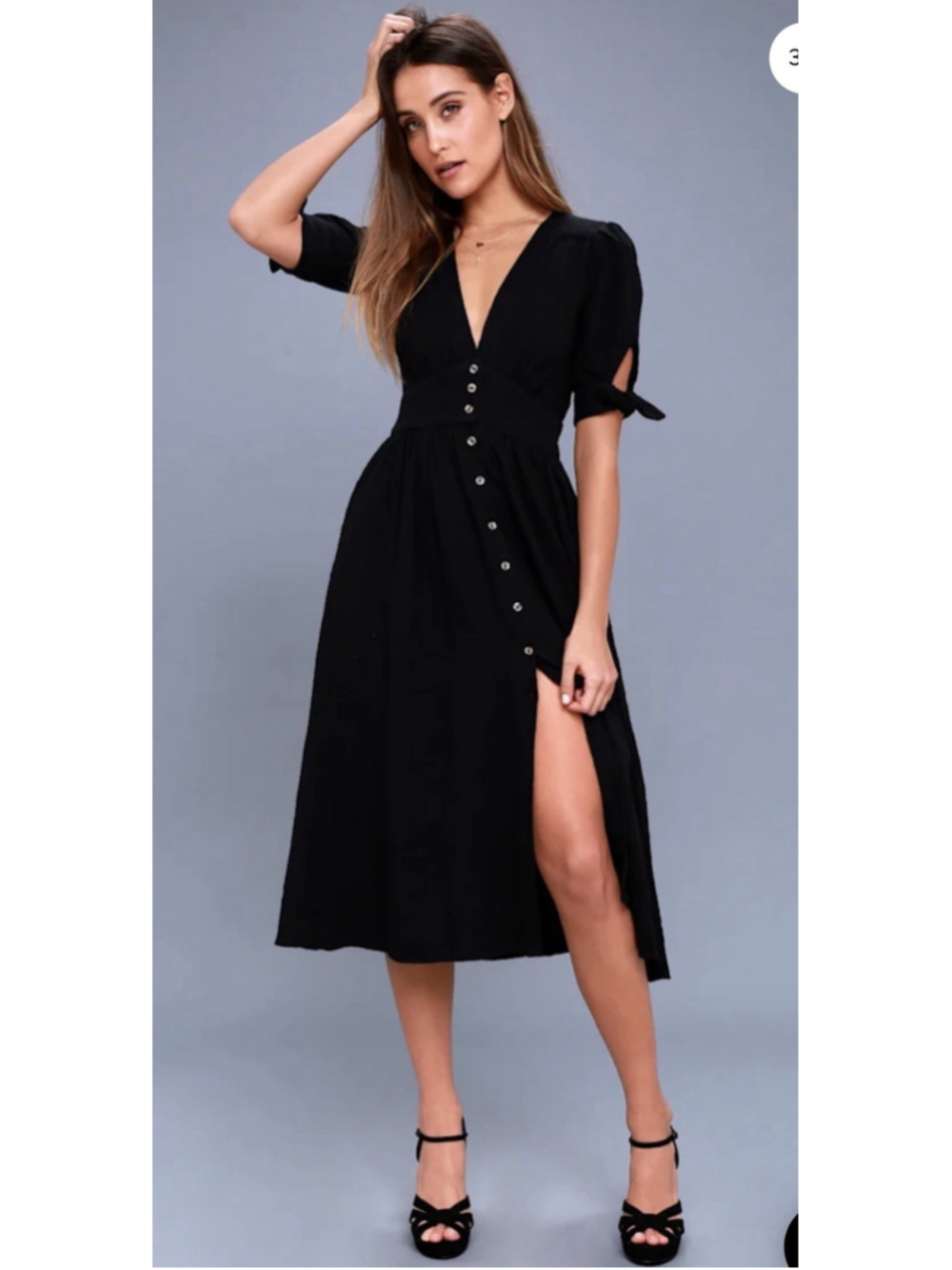 Free People Love of My Life Black Midi Dress MED Fit & Flare Boho Chic LBD $108